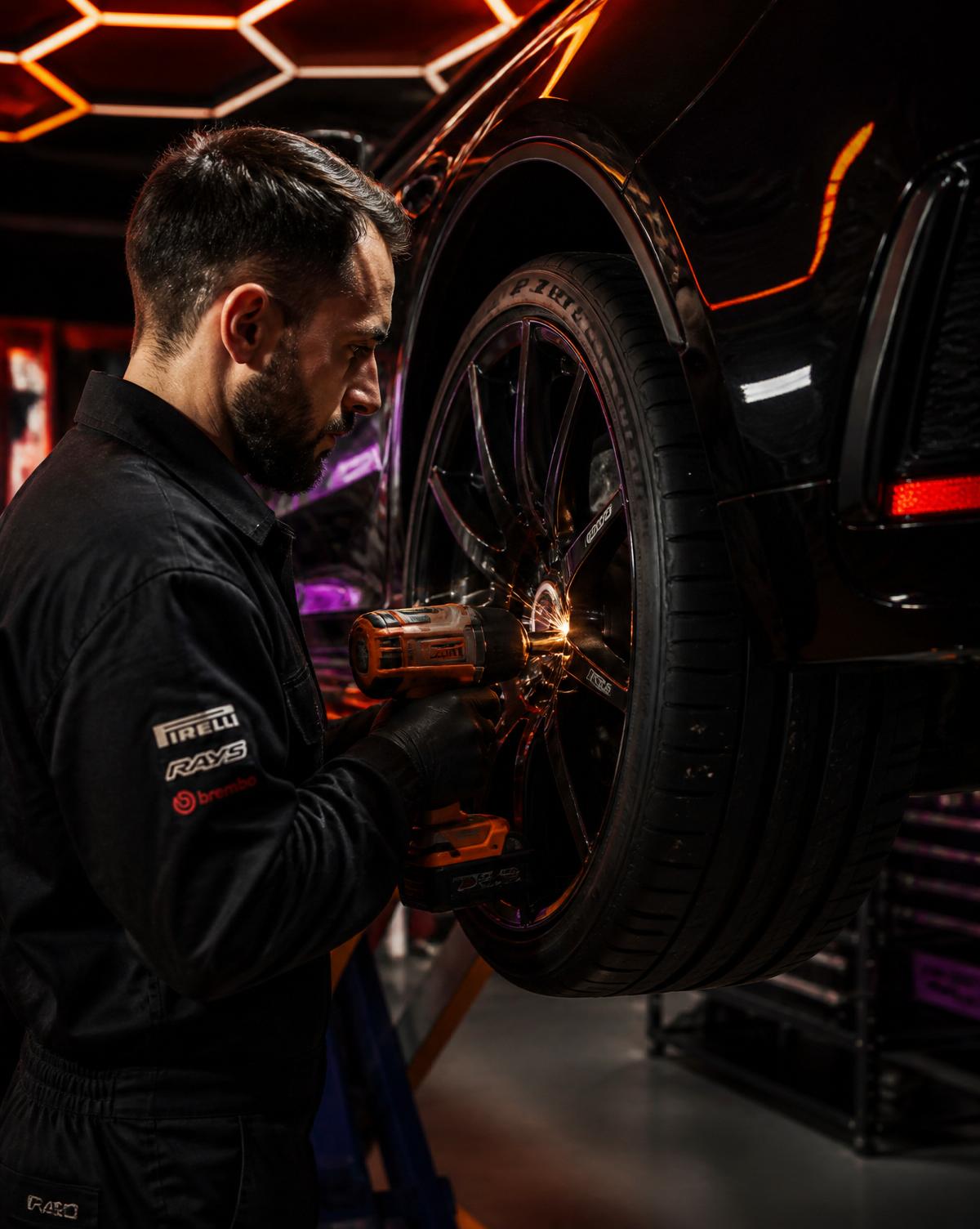 GTS technician fitting a premium tyre